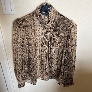 Zara Snakeskin Print Top with Pussy Bow